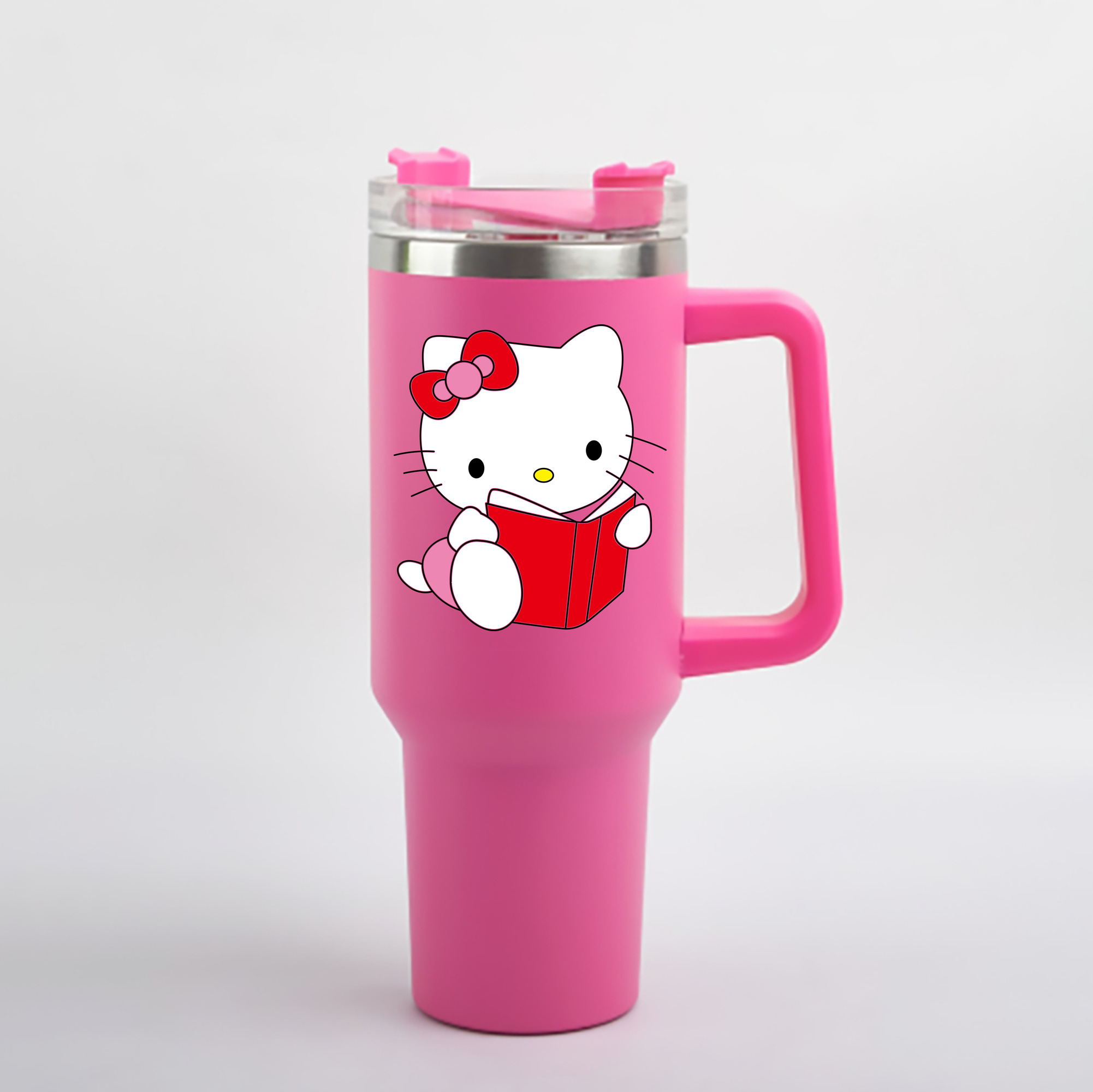 （画像用） Hello Kitty ハローキティ 1200mL車用タンブラー - クリスタルステッカー（プラスチックストロー付き）